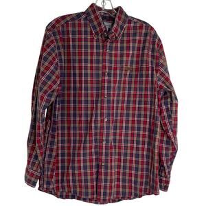 Carhartt red purple plaid button down LS men's Medium 100% cotton